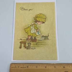 Vintage Gibson Small Blessings "Bless You!" Card Girl Cats Kittens Sneeze